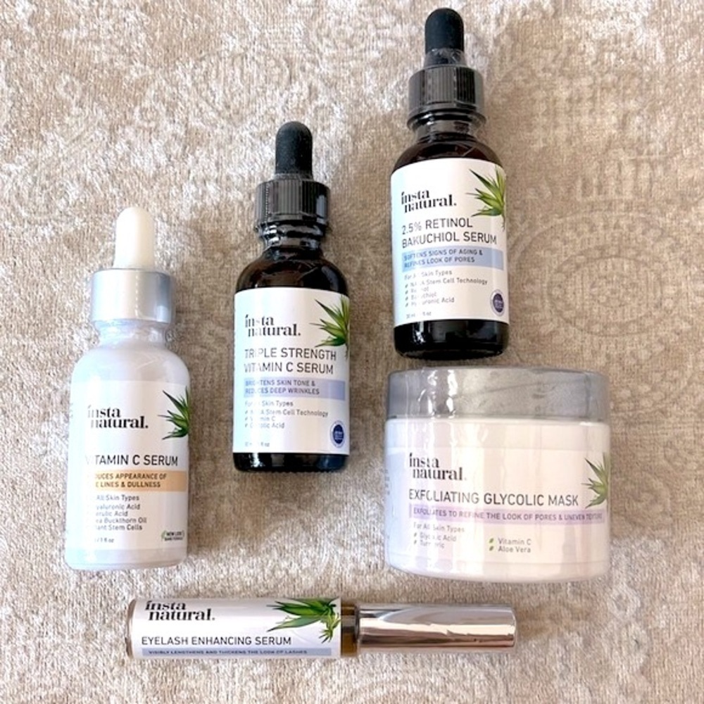 Brand New InstaNatural Bundle Brightening Vitamin C Serum Glycolic Mask Eyelash